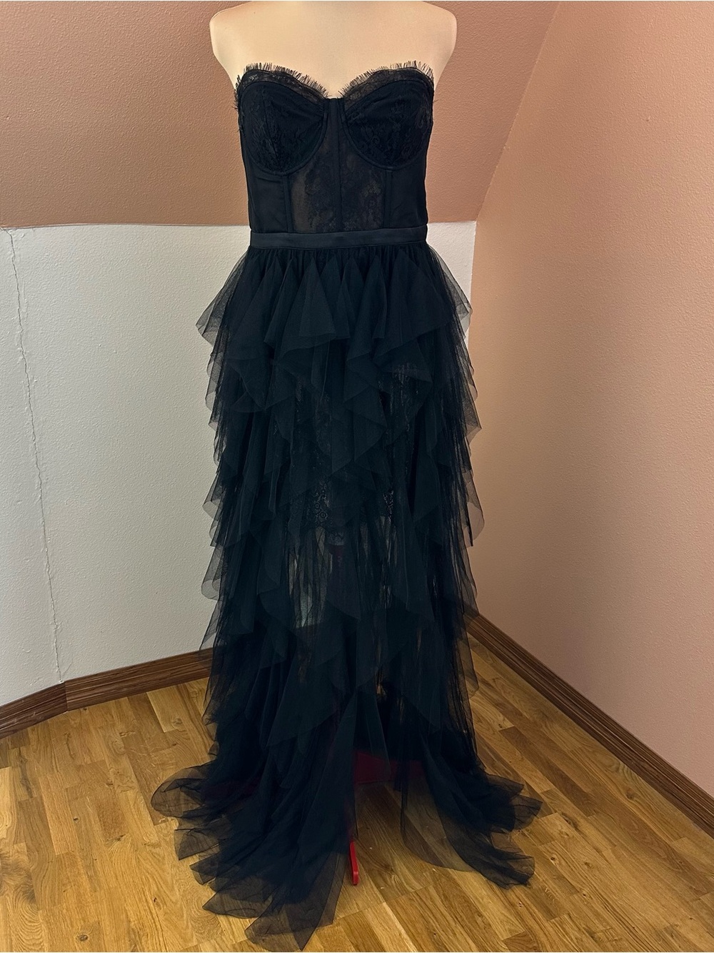 Nova Luxe Anastasia Tulle Maxi Dress 1X Black Corset Gothic Halloween Gown - Picture 2 of 16